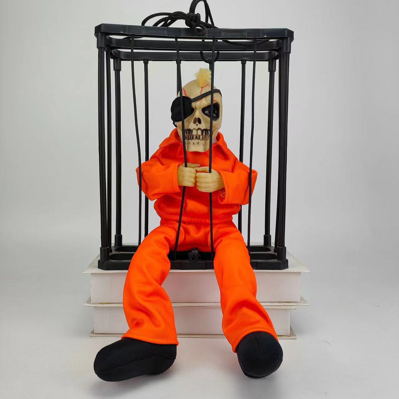 Picture of Halloween bewitched the whole person toy Cage Ghost Cage Ghost Luminous Ghost called Voice Control hanging ghost Halloween day decoration Road