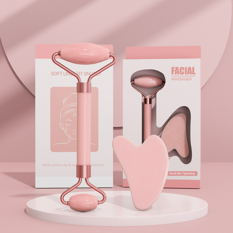 Picture of Cross-Border Rose Quartz Double-Headed Roller Facial Massager Non-Jade Facial Lifting Beauty Scraping Board Eye Pulling Stick