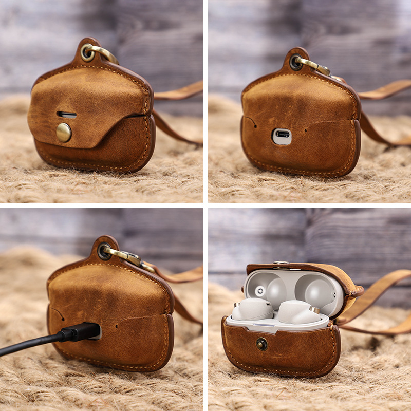 Picture of Suitable for Sony Headset wf-1000xm4 Protective Case Lanyard Leather Sony Bluetooth Headset
