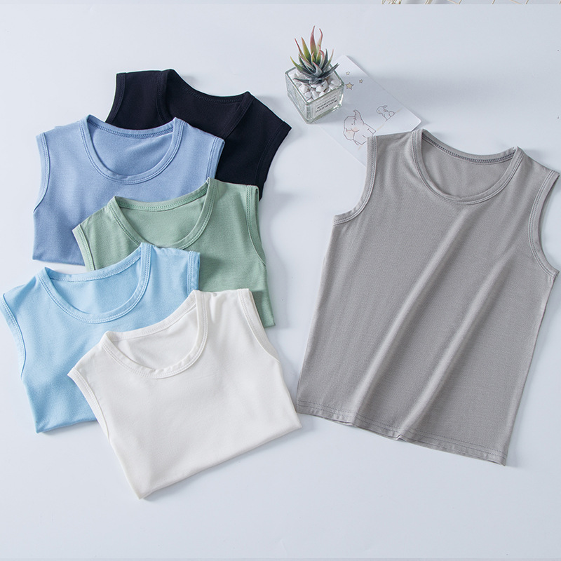 Summer Children's Vest Wide Shoulder Waistcoat Thin Female Male Baby Parent-Child Solid Color Stretch Ice Draped Sleeveless T-Shirt