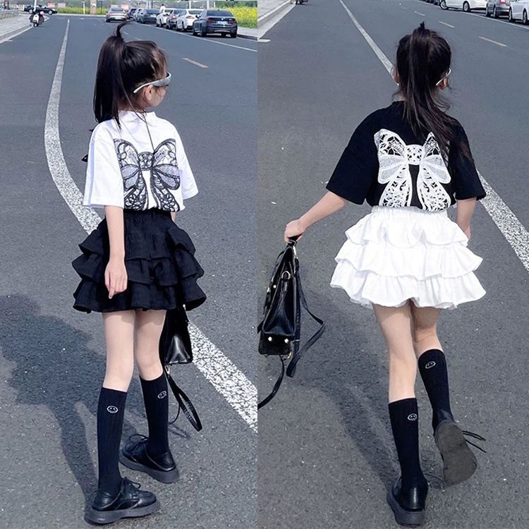 Picture of Girls Summer Suit 2025 New Cake Skirt, Fashionable Kidsren's Short-Sleeved T-Shirt, Fashionable Pleated Skirt Two-Piece Set
