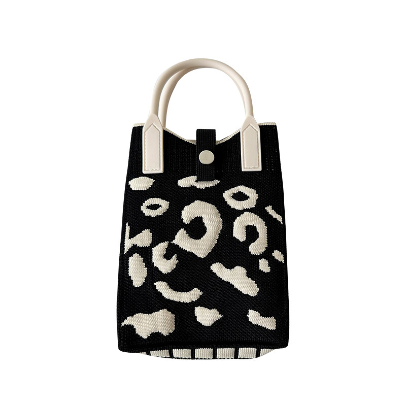 Picture of Amazon ebay Black and White Leopard Point Knitted Mini Mobile Phone Bag Crossbody Bag Women's All-match Portable Coin Purse Small Square Bag