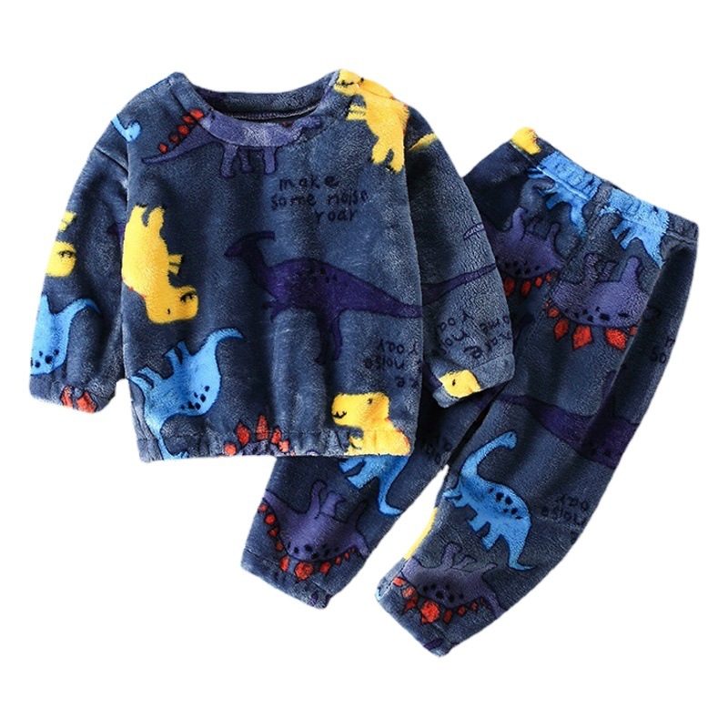 Boys' Flannel Home Clothes suit 2024 Fall/Winter New Children's and Girls Coral Fleece Long Sleeve Boys' Pajamas