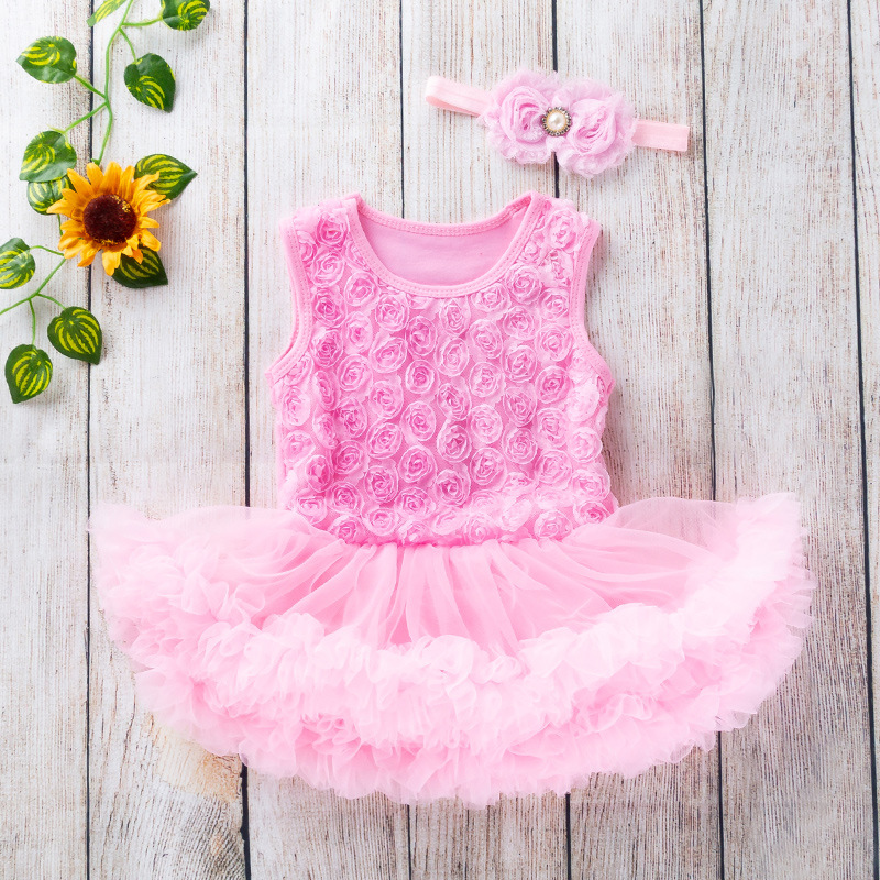 Picture of Amazon Hot Selling Baby Rose Sleeveless Princess Dress Baby Girl Solid Color Full Moon One Year Old Holiday Dress