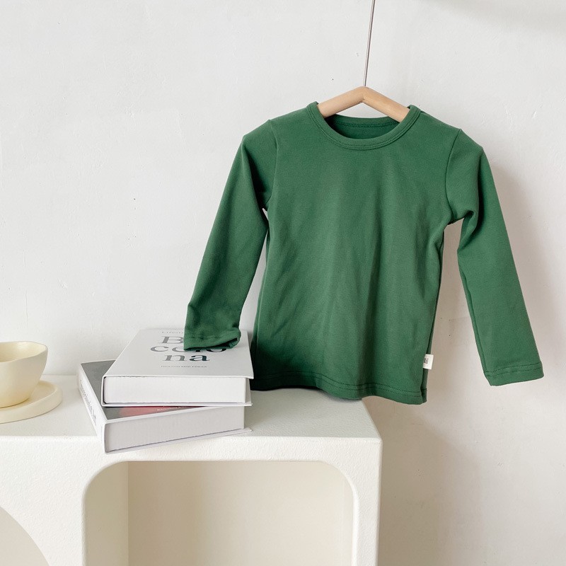 Picture of 2023 Children's Cotton Long-sleeved T-shirt Base Shirt Spring and Autumn Loose Solid Color Round Neck Sanding Top for Boys and Girls
