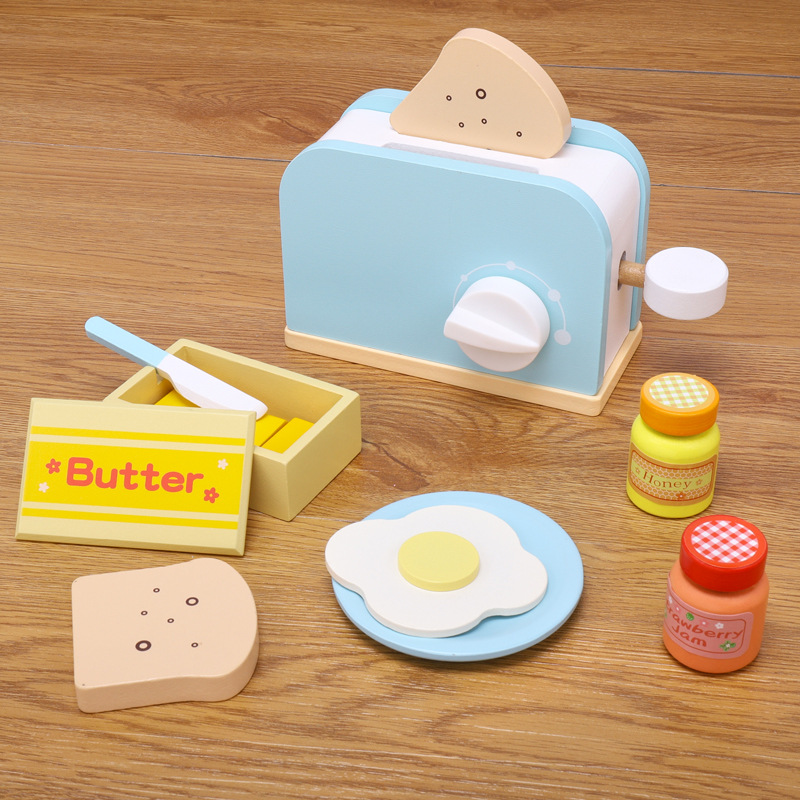 Picture of Children's Educational Toys Wooden Simulation Play House Kitchen Toy Set Coffee Machine Bread Machine Microwave Oven Toy