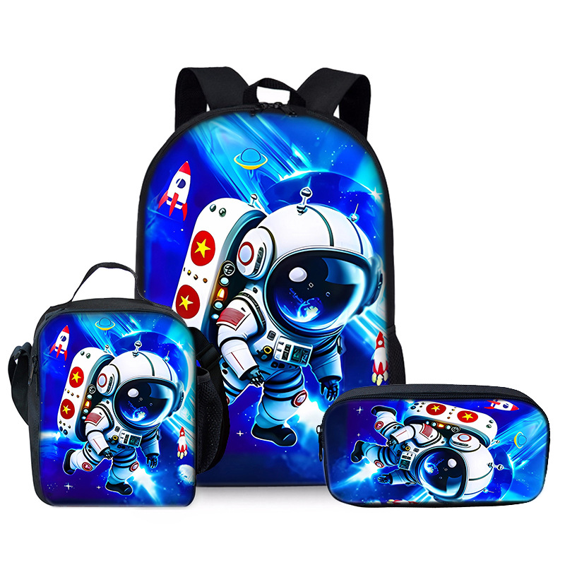 Cosmic Robot Primary School Student Backpack Three-piece DIY Printed Backpack Meal Bag Pencil Bag