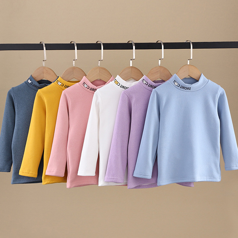 Autumn and Winter Children's brushed bottoming shirt boys and girls half turtleneck warm top baby thickened Korean Long Sleeve T-Shirt wholesale