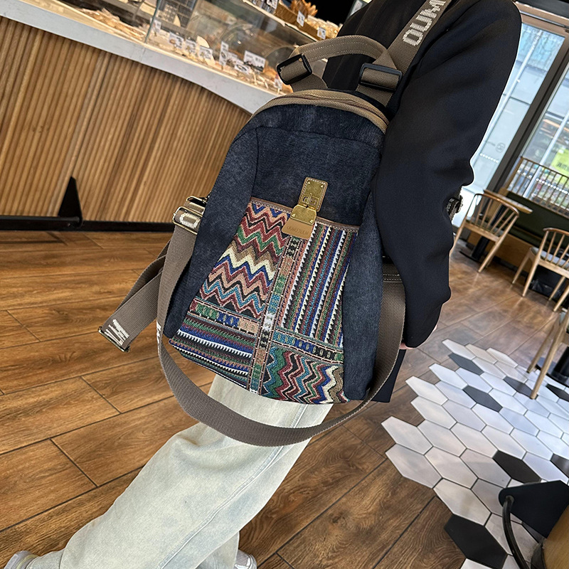 Picture of Large Capacity Canvas Bag 2025 Vintage Embroidered Ethnic Denim Large Backpack Women's Travel Backpack