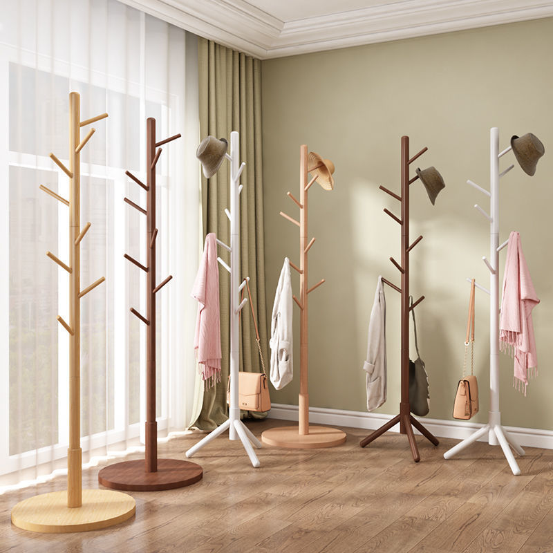 Solid Wood Coat Rack Floor Dormitory Household Modern Simple Clothes Hanger Simple Clothes Hanging Hat Storage Rack Wholesale