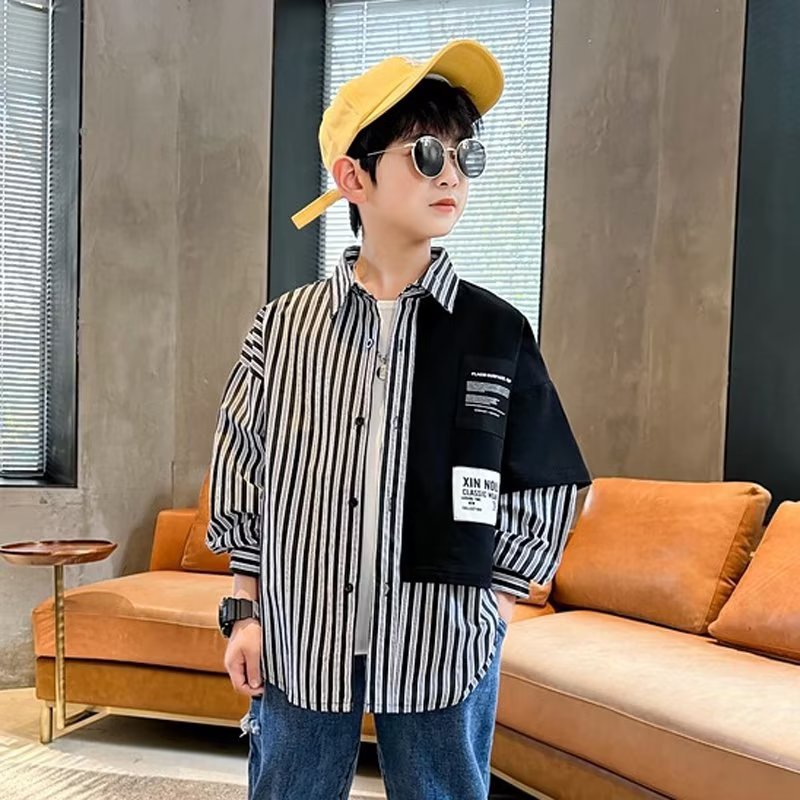 Picture of Children's Clothing Boy's Spring Shirt Spring and Autumn 2024 New Style Big Boy's Spring Street Fried Handsome Shirt Trendy