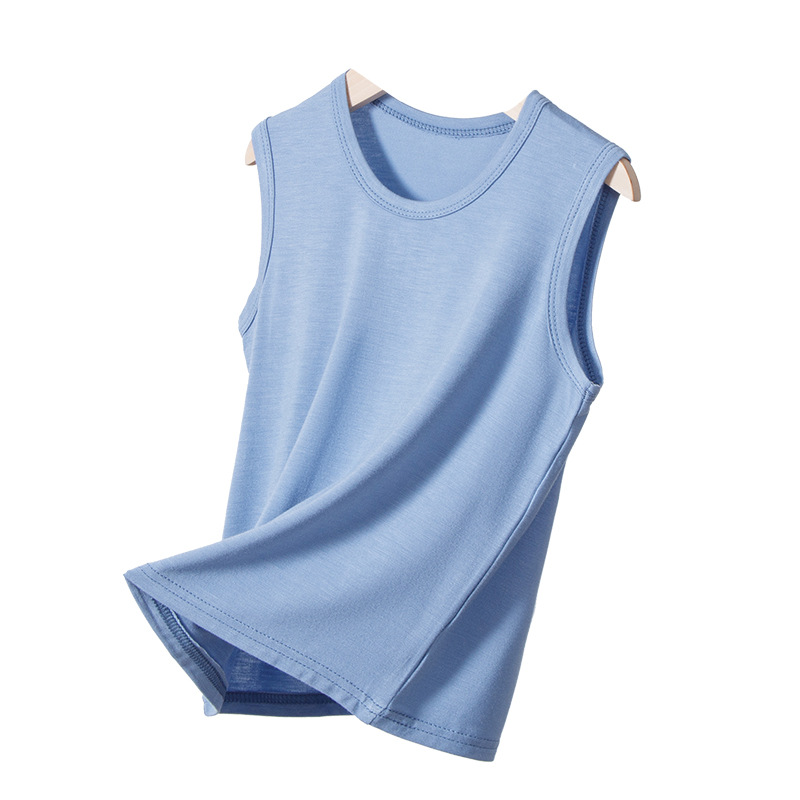 Picture of Summer Children's Vest Wide Shoulder Waistcoat Thin Female Male Baby Parent-Child Solid Color Stretch Ice Draped Sleeveless T-Shirt