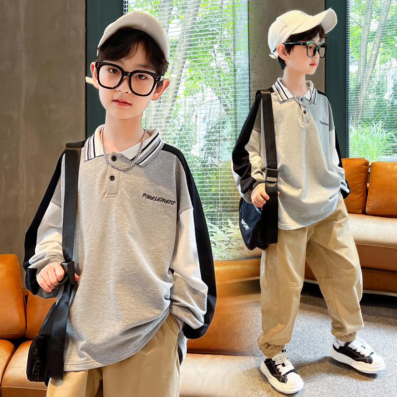 Children's Wear Boy's POLO Collar Sweat Spring and Autumn 2022 New Thin Children's Top Embroidered Long Sleeve Handsome Fashionable