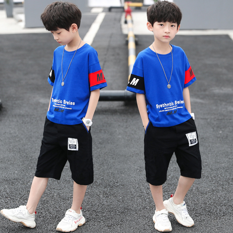 Picture of Children's Clothing Boys' 2025 Suit Summer Kidsren's Sports and Leisure Wear Medium and Large Kidsren's Short-Sleeved Two-Piece Set Preppy Trend