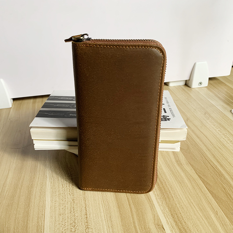 Picture of Crazy Horse Leather Men's Wallet Long Genuine Leather Mobile Phone Bag Zipper Hand Bag First Layer Cowhide Horizontal Business Retro Wallet