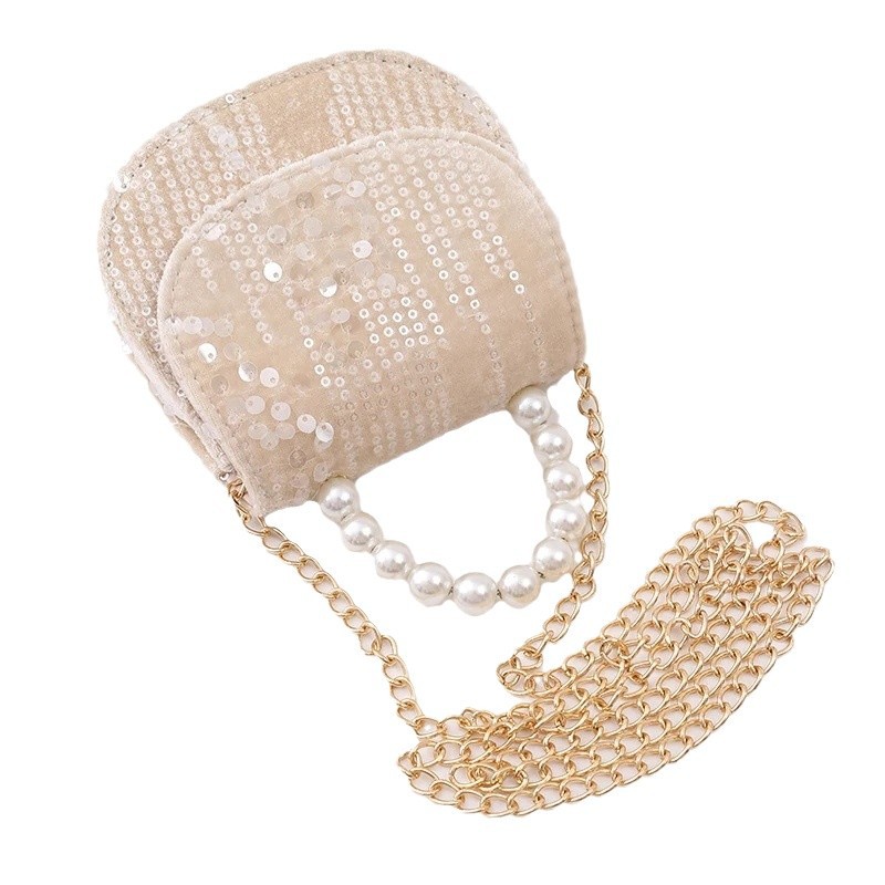Picture of Autumn and Winter New Fashion Sequin Woolen Small Bag Girls Stylish Pearl Handbag Shoulder Bag Crossbody Magnetic Buckle Bag
