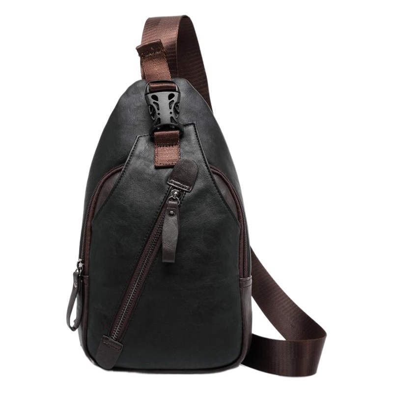 2025 New Men's Chest Bag Korean Style PU Leather Fashion Trendy Shoulder Bag Boys Crossbody Bag Hanging Bag Ins