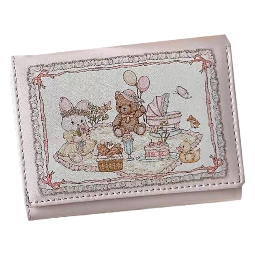Online celebrity new girl dream Spring Picnic series rabbit bear wallet cute original design anti-degaussing multi-card position