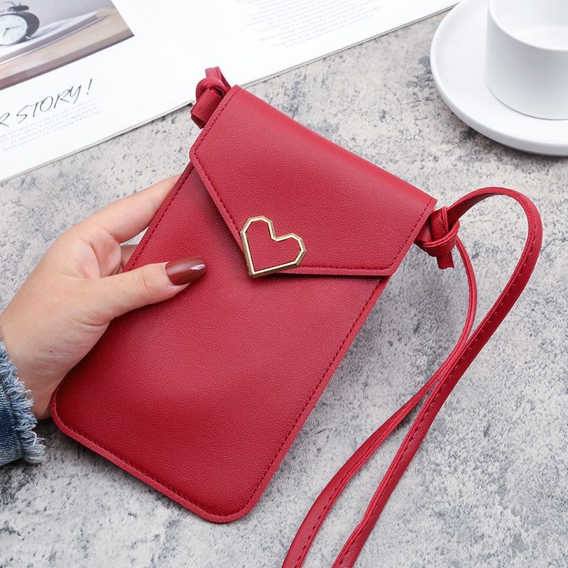 Picture of 2023 New Student Mini Crossbody Women's Bag Women's Heart-shaped Decorative Transparent Touch Screen Simple Retro Mobile Phone Bag